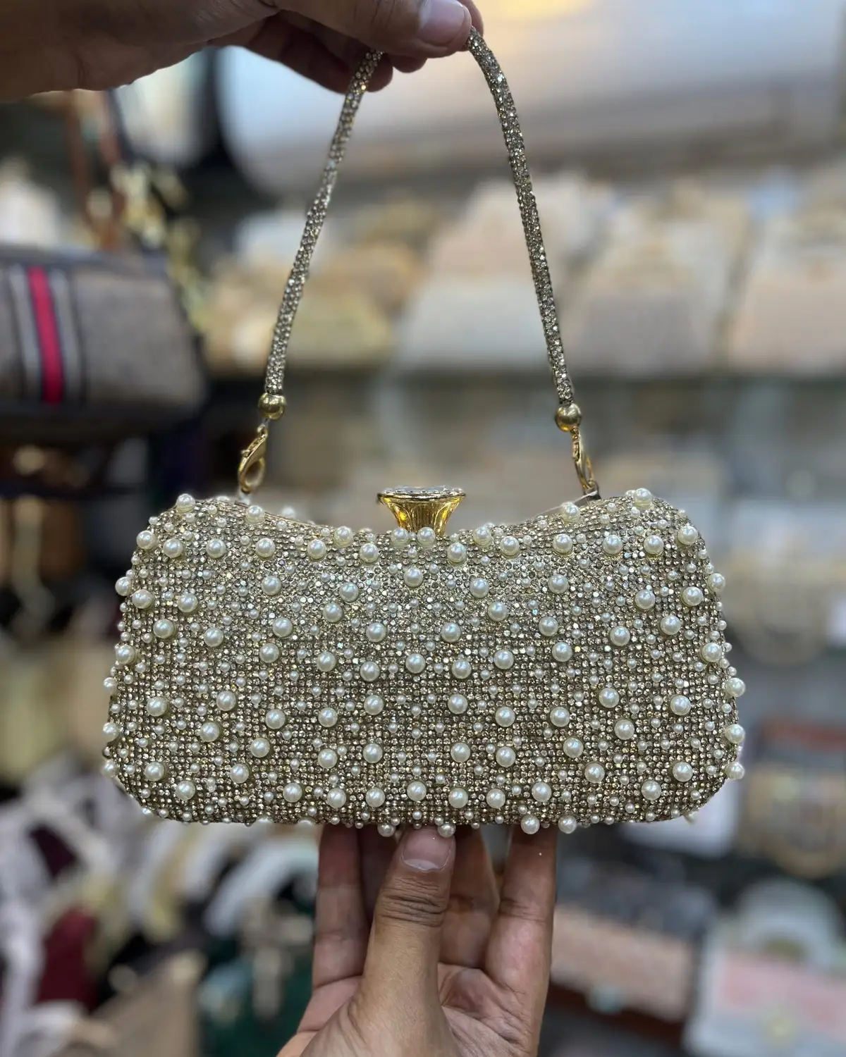 Elite Pearl & Crystal Encrusted Golden Party Clutch