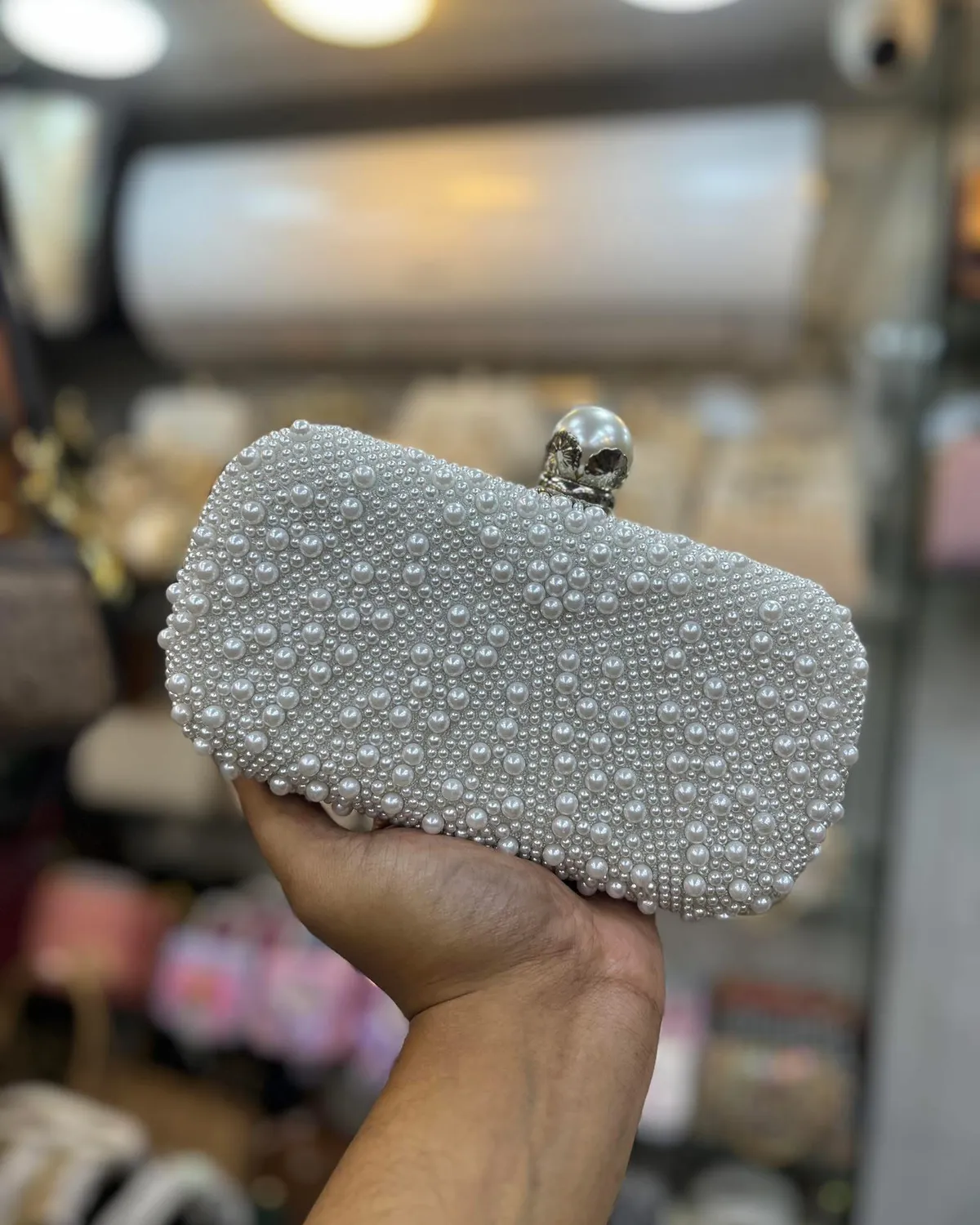 Elegant Pearl-Studded Box Clutch